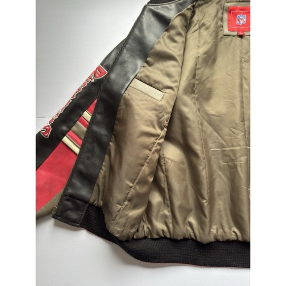 VTG Y2k Tampa Bay Buccaneers NFL Leather Jacket Sz L Football Back Hit Spellout - Picture 10 of 15